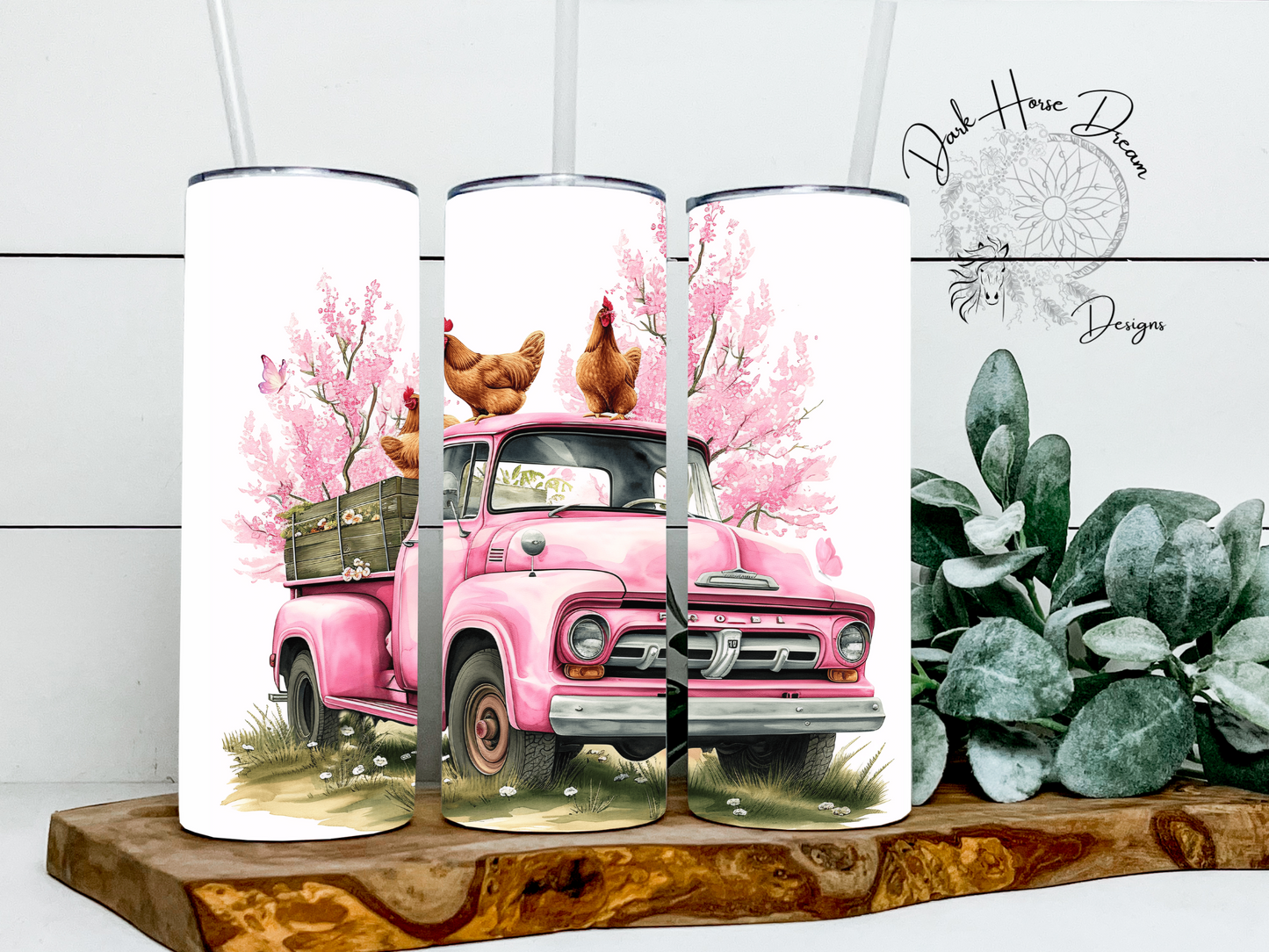 Pink Chicken Farm Truck Tumbler