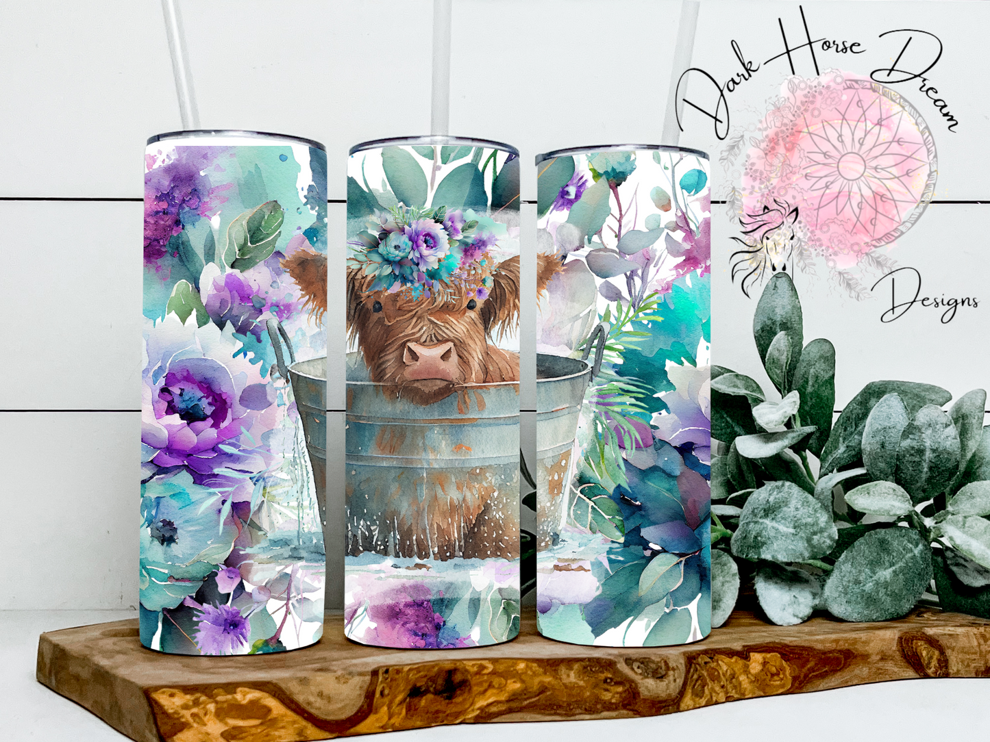Pastel Floral Highland Cow Bath Time - Tumbler