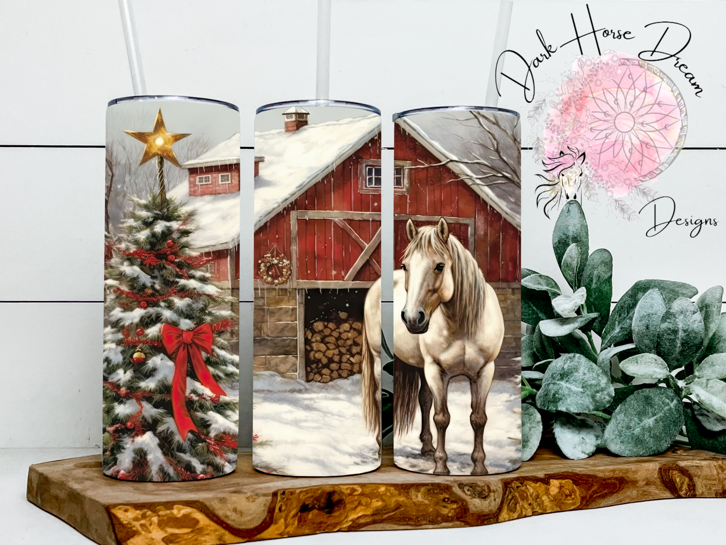 Winter Barn Scene- Tumbler