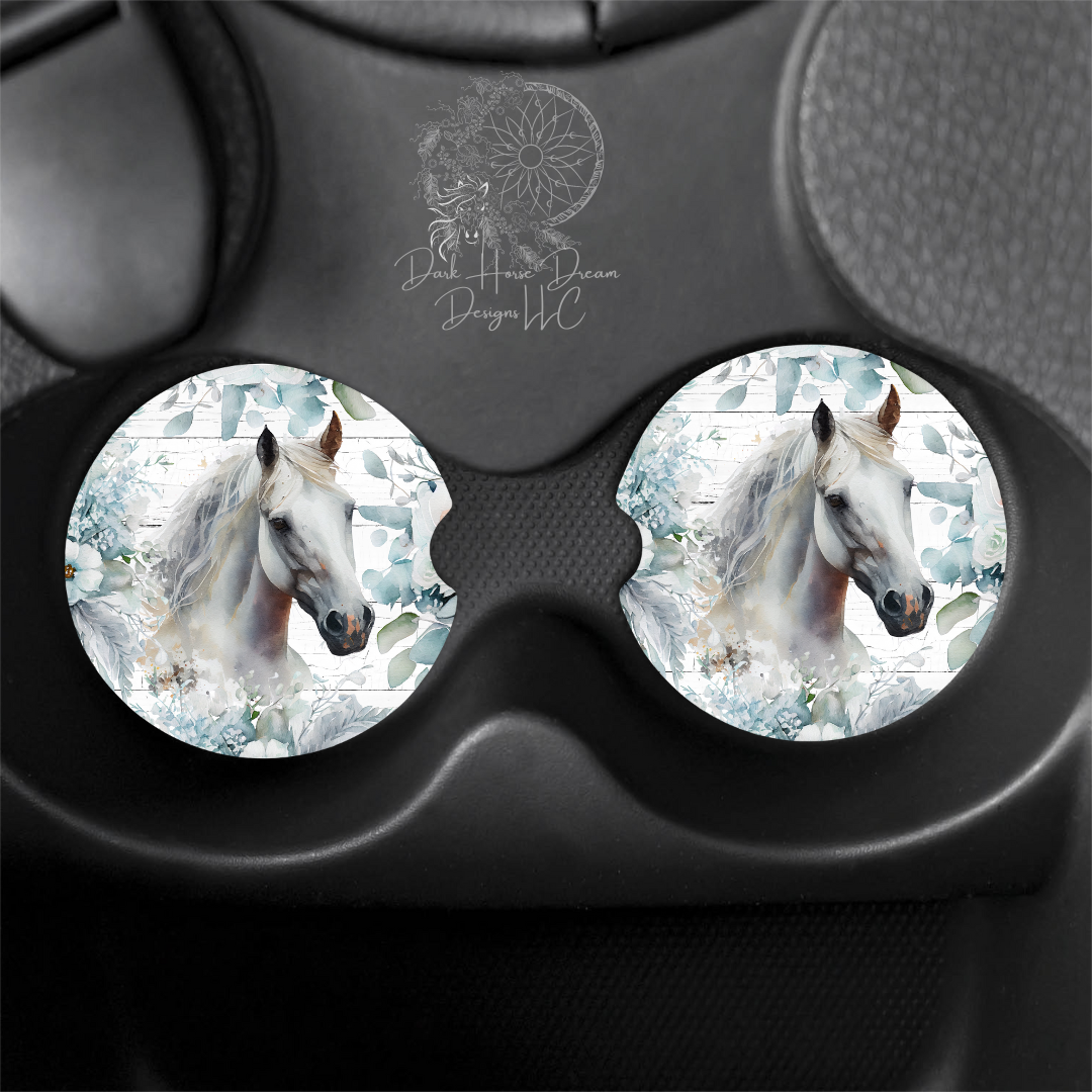 Rustic Blue Floral Horse- Car Coaster