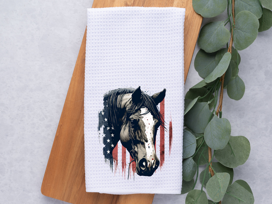 American Flag Horse Head - Towel