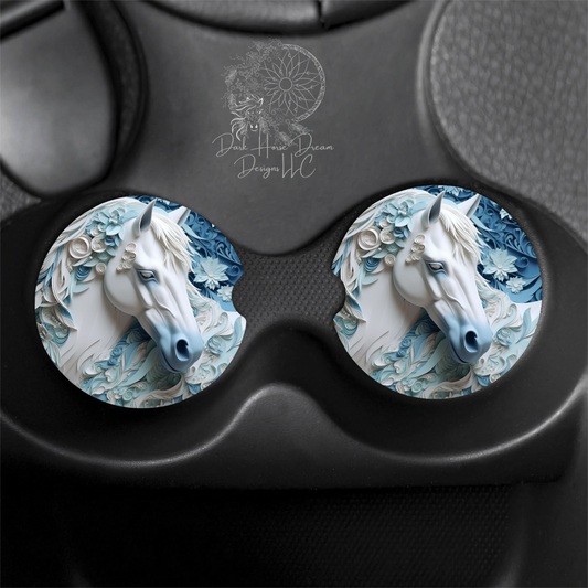 3D Blue Floral Horse-  Car Coaster