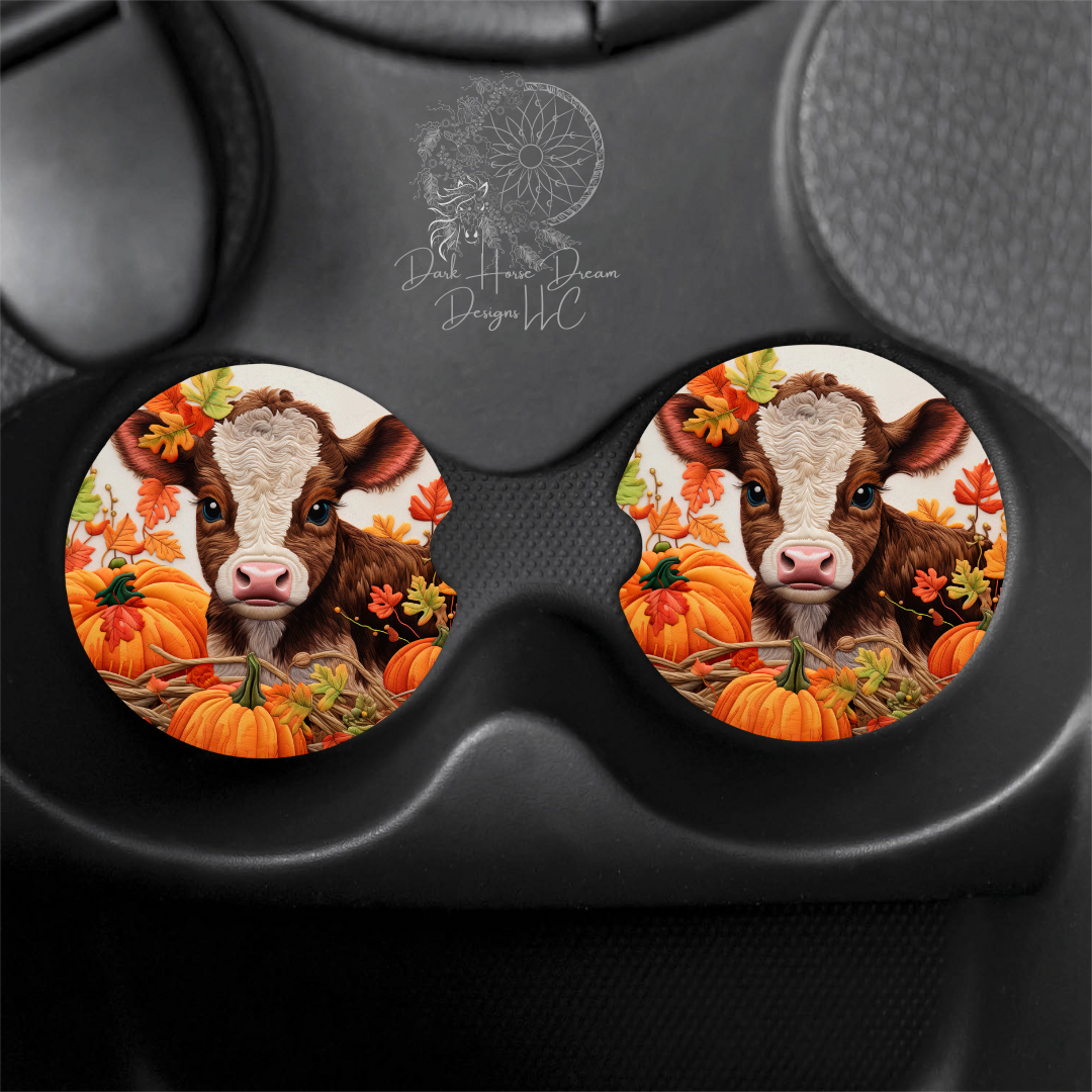 3D Baby Cow Pumpkin Patch - Car Coaster