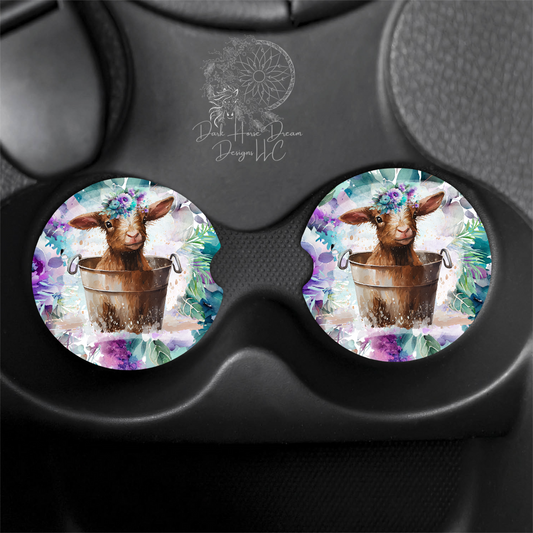 Springtime Baby Goat Bath- Car Coaster