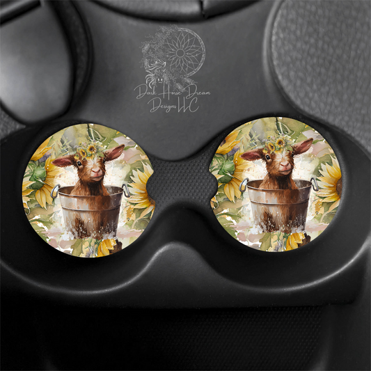 Sunflower Baby Goat Bath- Car Coaster