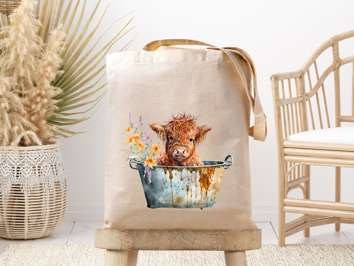 Baby Cow Bath Time- Canvas Tote Bag