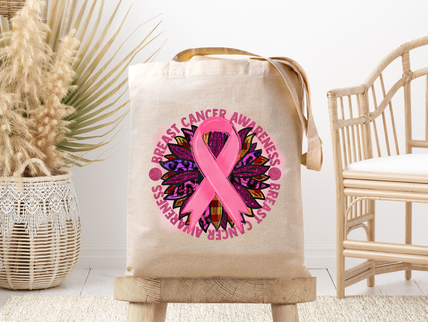 Breast Cancer Awareness Ribbon- Canvas Tote Bag
