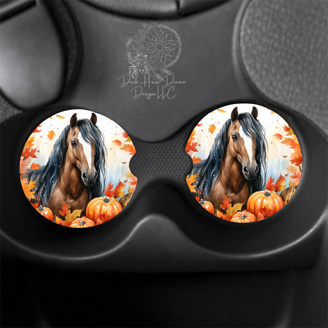 Pumpkin Patch Horse- Car Coaster