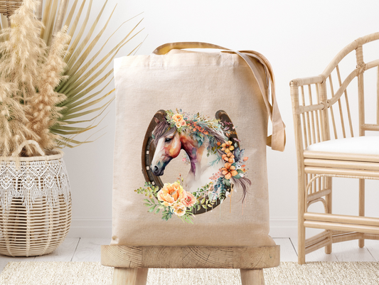 Floral Horseshoe- Canvas Tote Bag