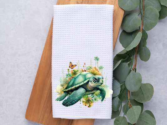 Floral Sea Turtle Blast- Towel