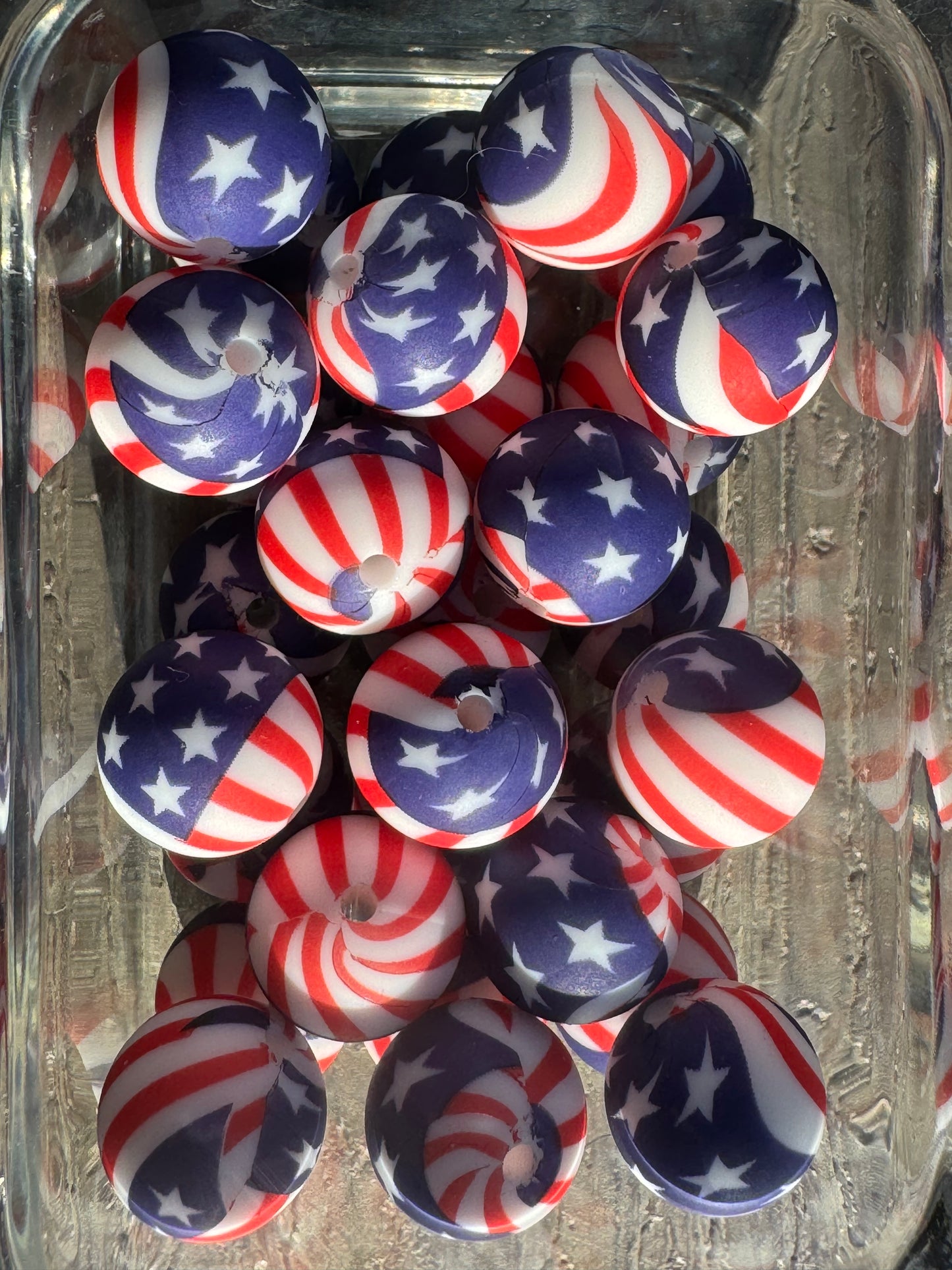 American Flag- 15MM Printed Silicone Bead