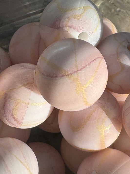 Marbled Rose- 15MM Patterned Silicone Bead
