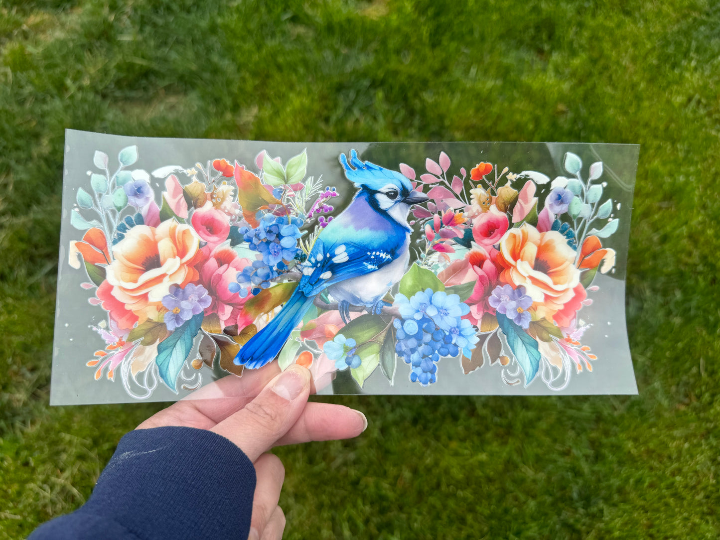 Watercolor Floral Blue Jay - UV DTF Wrap