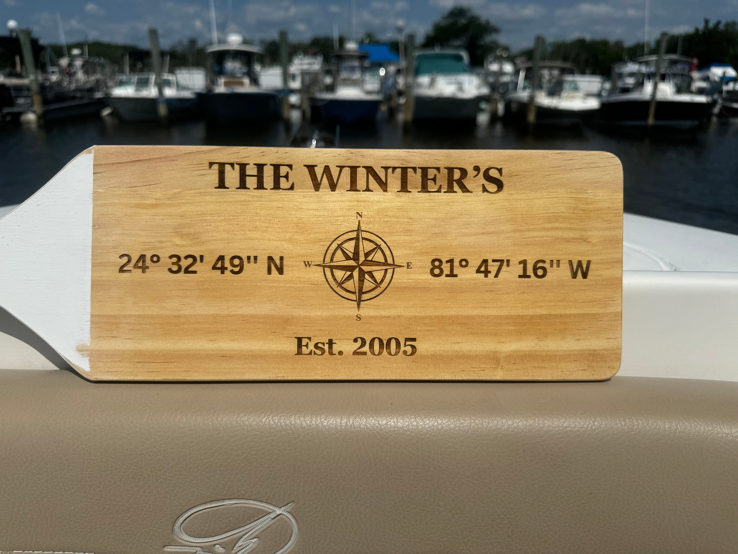 Custom Engraved GPS Coordinates Boat Paddle