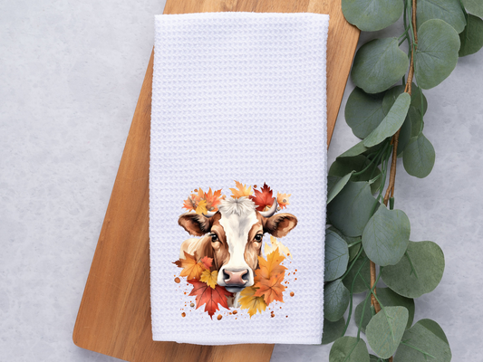 Leaf Pile Cow- Towel