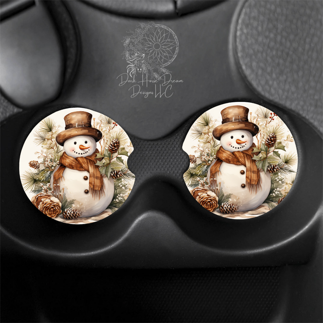 Rustic Snowman - Car Coaster