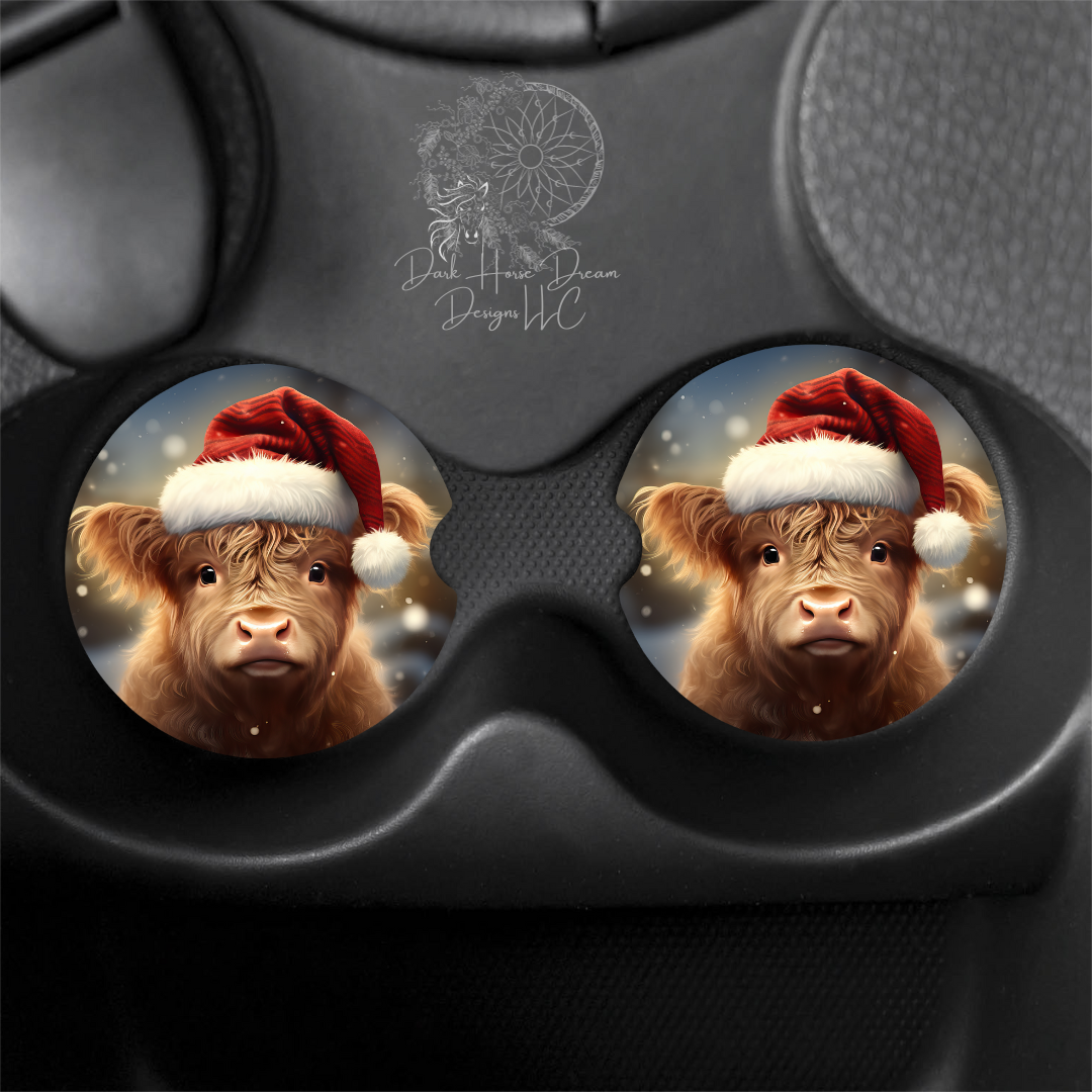 Santa Baby Highland Cow - Car Coaster