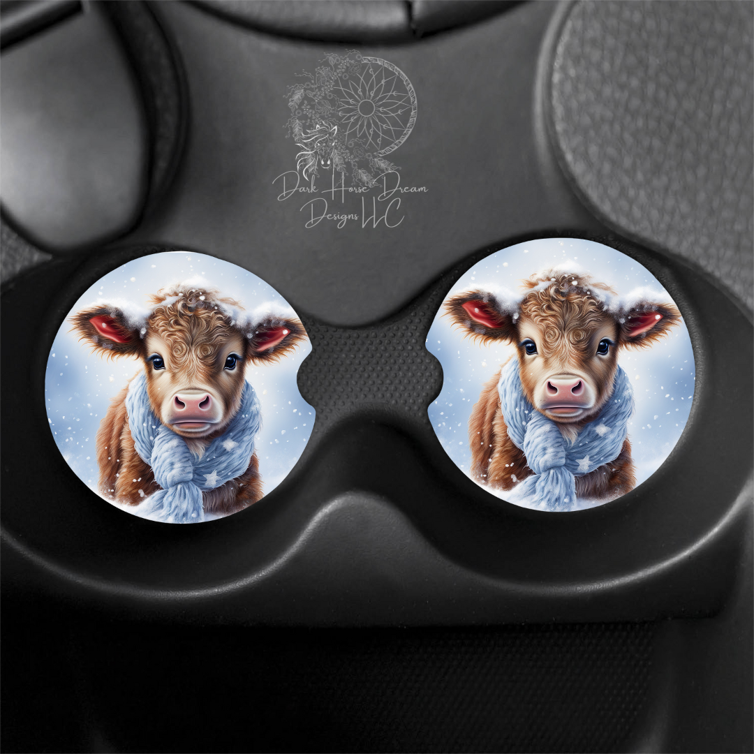 Snowflake Baby Cow - Car Coaster