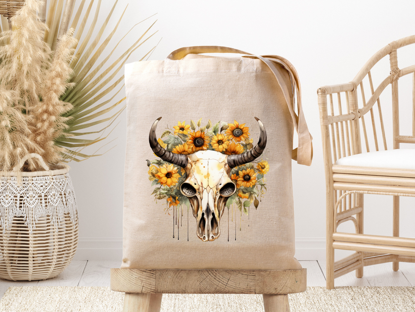 Sunflower Cow Skull - Canvas Tote Bag
