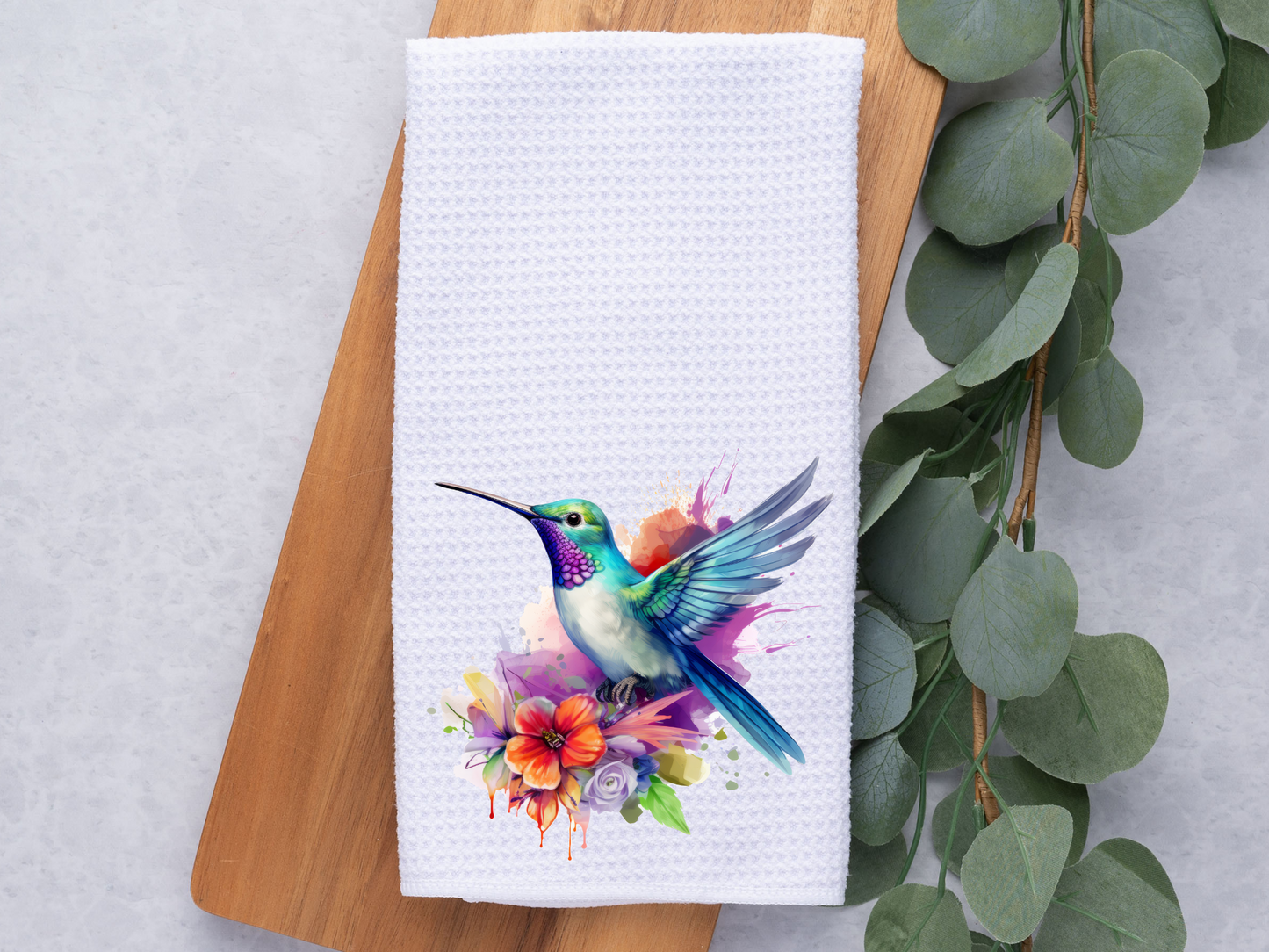 Watercolor Floral Hummingbird- Towel