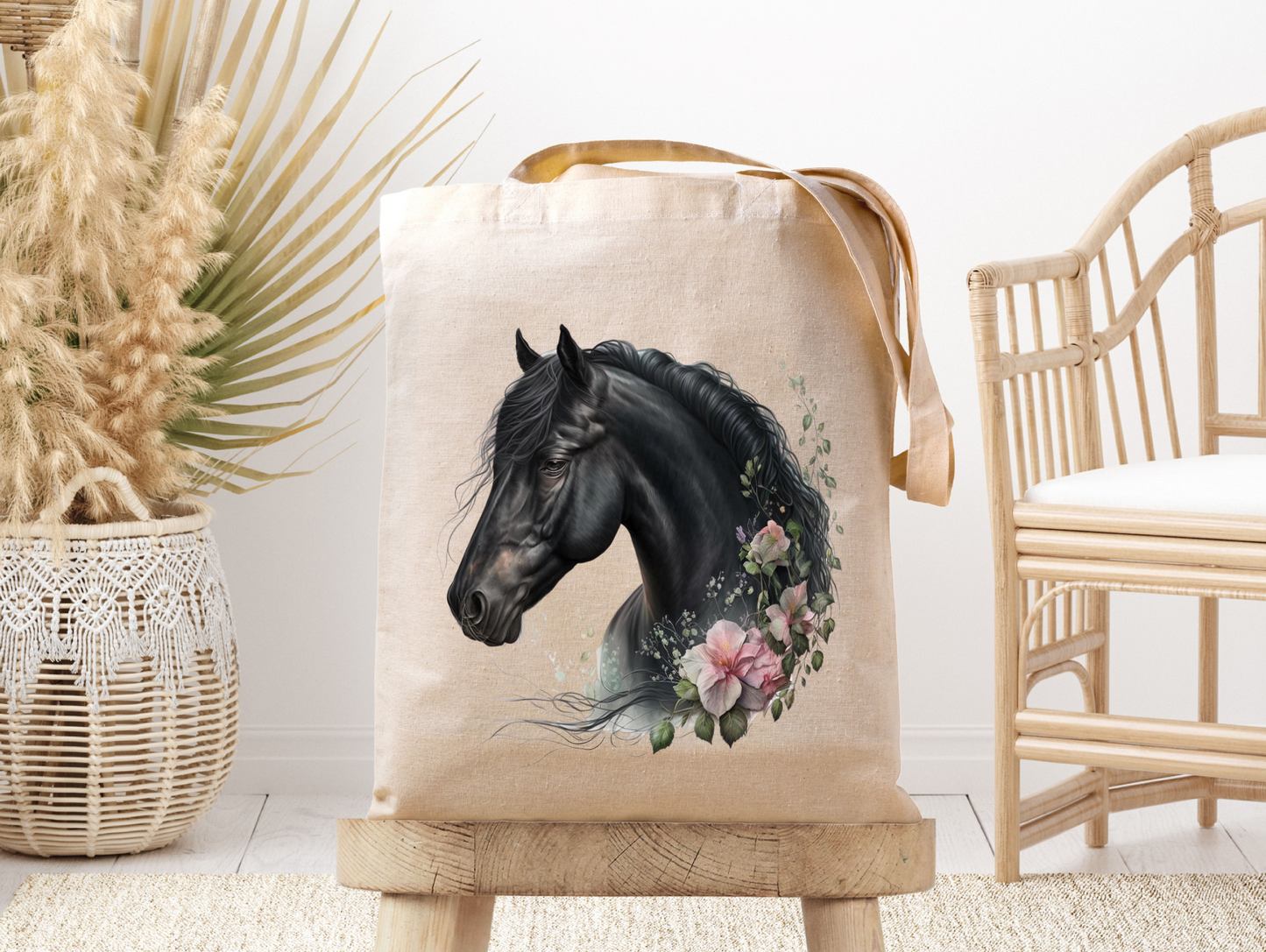 Bay Floral Horse Head- Canvas Tote Bag